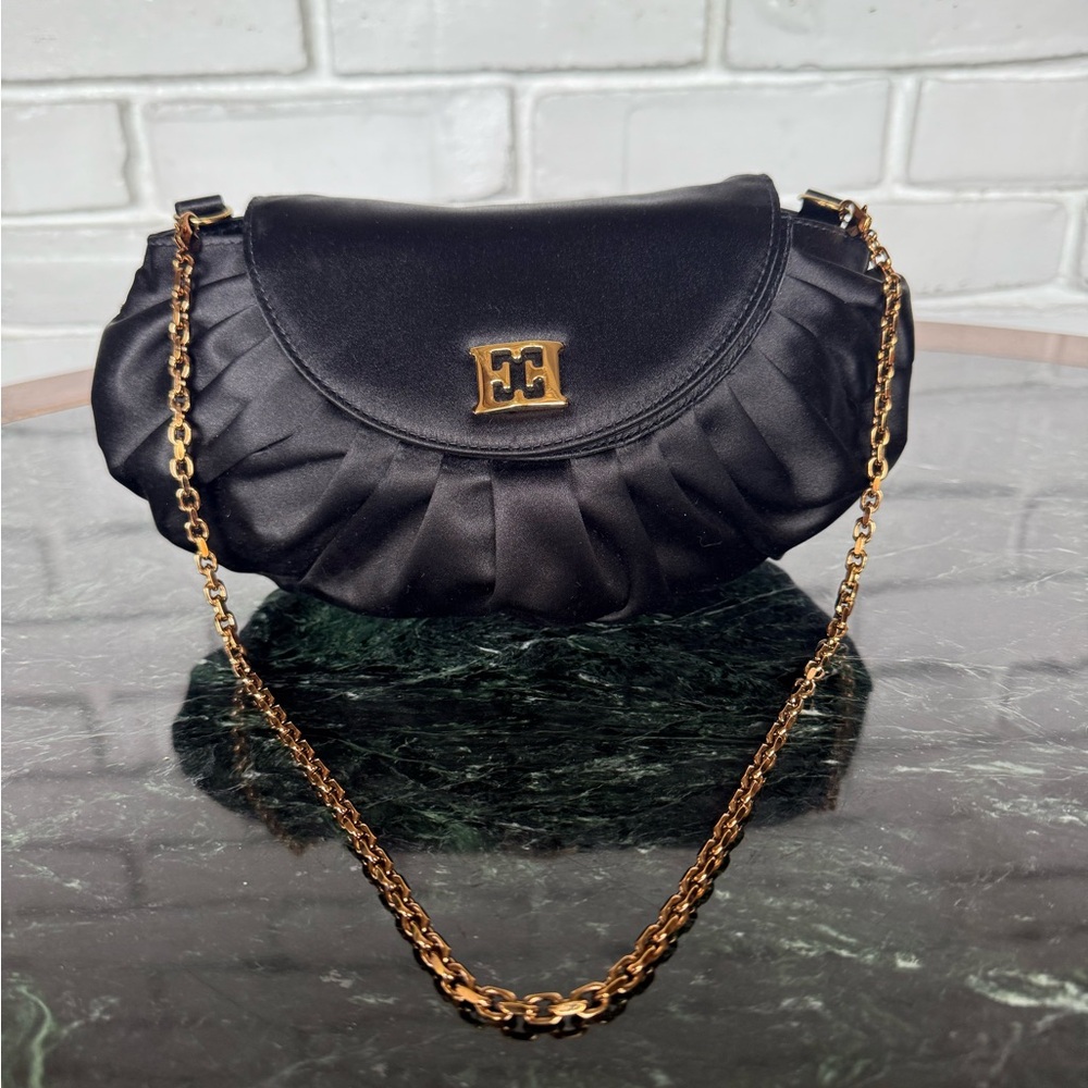 ESCADA Elegant Black Satin Bag with Gold Chain
